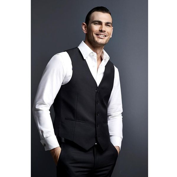 

modest handsome black casual mens vest business mens vest groomsman formal occasion wedding/prom/dinner waistcoat, Black;white