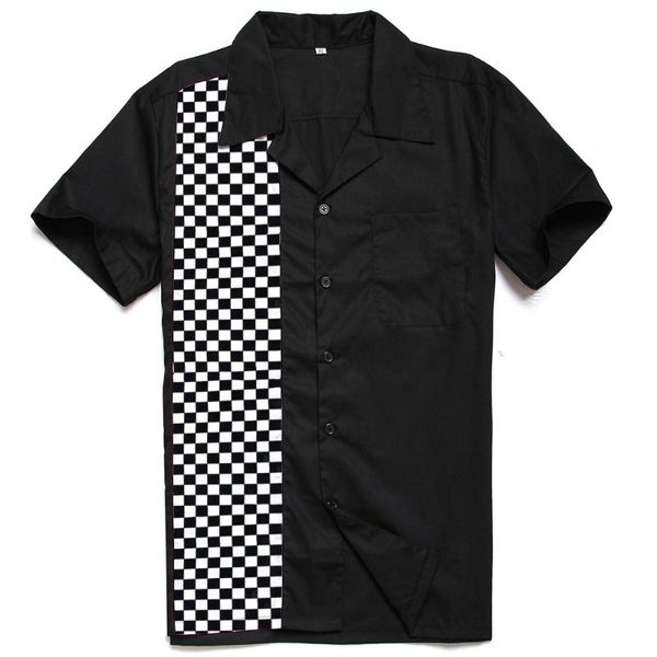

us size checkered color block rock hip casual men western vintage shirt, White;black