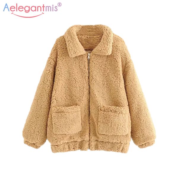 

aelegantmis classic autumn winter faux fur coat women thicken plush warm fur jackets ladies chic overcoat casual outerwear, Black