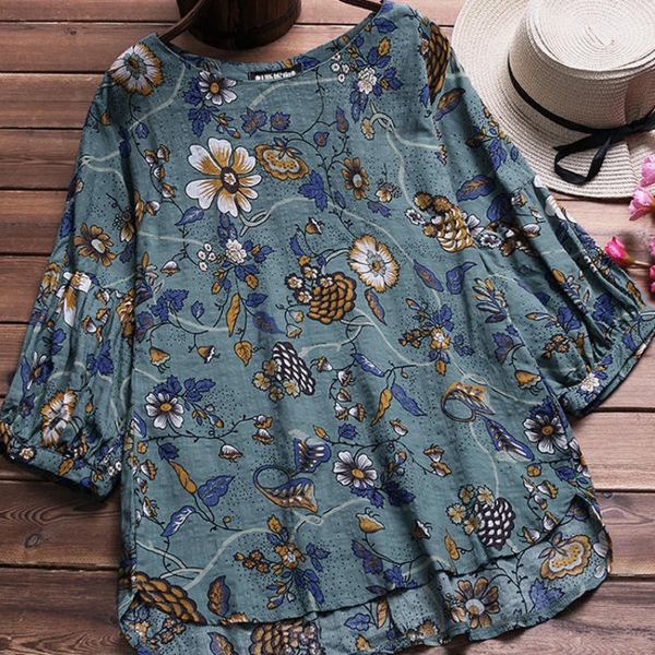 

women's casual blouse shirt vintage women floral print shirts summer blusas rk, White