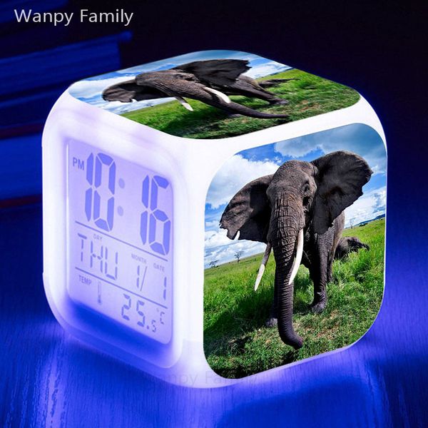 

asian elephant alarm clock 7 color glowing multifunctio led alarm clock big screen touch sensing digital flash watches