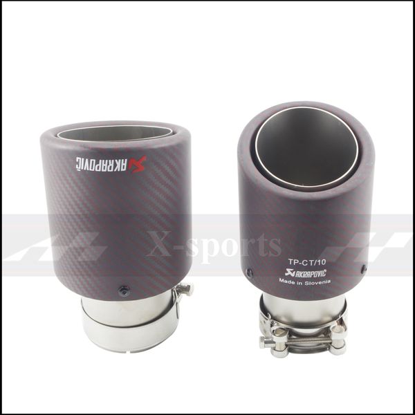 

akrapovic car styling exhaust tail red twill matte carbon muffler tip tail end universal stainless stee curly sandblasting
