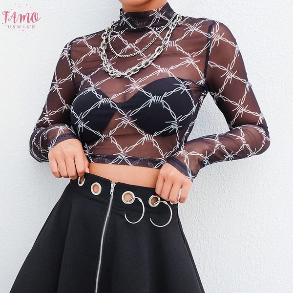 

fashion women scoop neck crop plaid t shirts mesh perspective short navel strech backing t shirt femme camisetas mujer, White