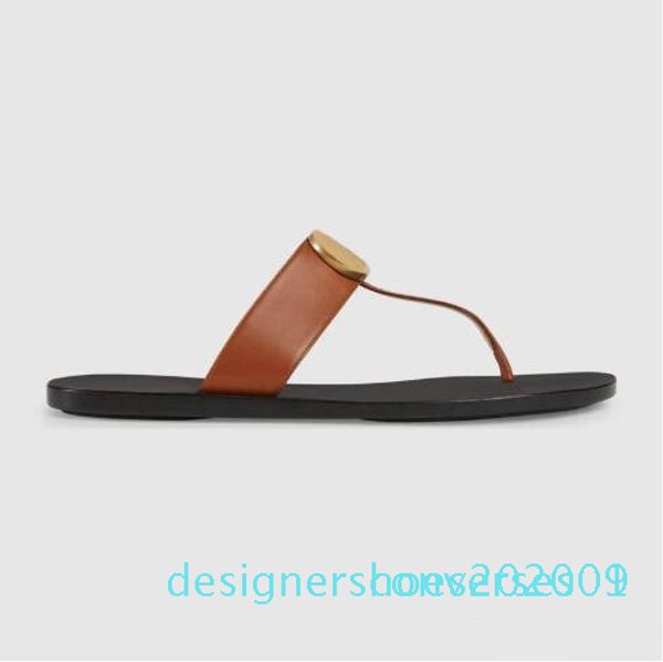 

genuine leather women man designer sandal luxury flip flops metal summer slipper large size 35-45 with boxde09 co01, Black