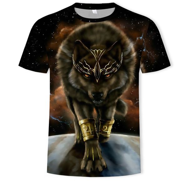 

mens designer wolf digital printing short sleeve t-shirt casual top, White;black