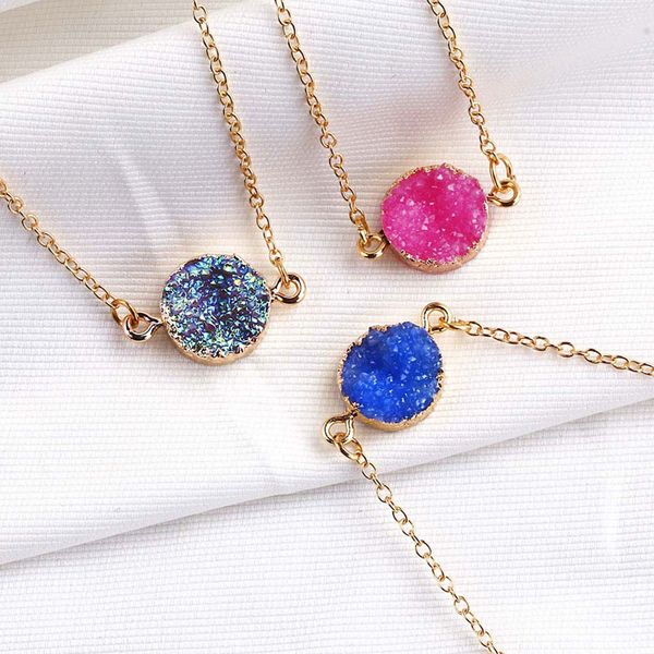 

colorful druzy stone gold plated charm bracelets chain friendship bangle for women girl party club decor jewelry, Golden;silver
