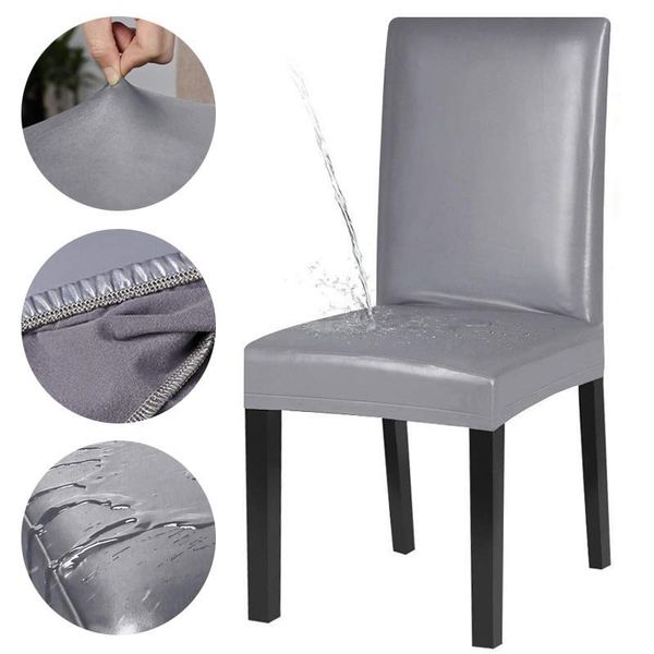 

pu leather fabric material pure color chair cover waterproof dining seat chair covers l banquet seat covers protector