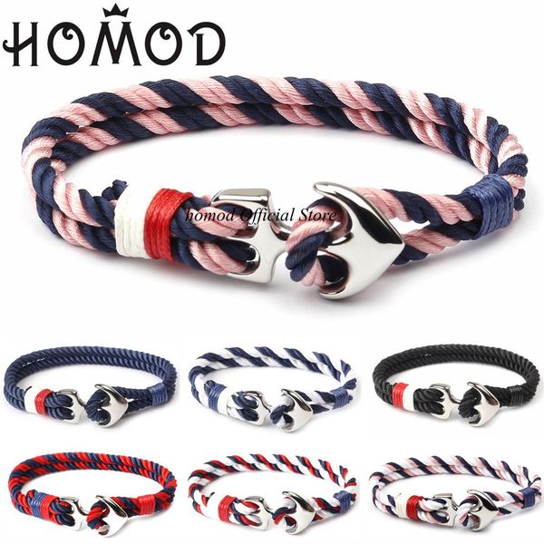 

homod 2019 stainless steel s men charm nautical survival rope chain paracord bracelet male wrap metal sport hooks, Black