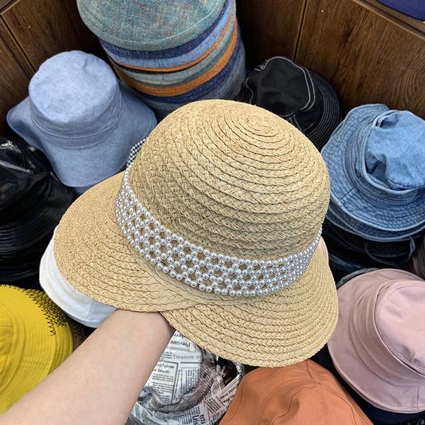 

pearl decorative lafite summer rear split fork personalized decorative dome straw fairy straw hat toque pearl women's hat hat, Blue;gray