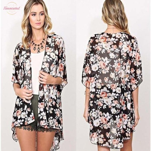 

2020 new ethinc women summer shirt vintage v neck floral print blouses casual hippie boho kimono cardigan ladies long blusas, White