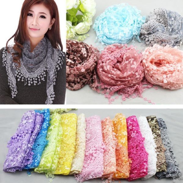 Heißer Verkauf Weibliche Frauen Quaste Spitze Floral Stricken Dreieck Mantilla Schal Schal Wrap Schals