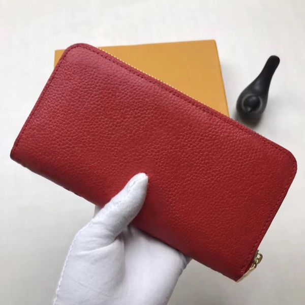 

classic ladies long wallet girl student retro embossed coin purse zipper long section soft leather large-capacity wallet phone bag, Red;black