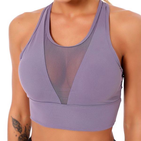 

non-steel ring running yoga bra breathable gathering underwear nylon spandex women v neck mesh sports yoga bra, White;black