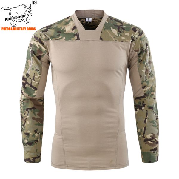 

hunting sets outdoor long sleeve t-shirt a-tacs fg camouflage combat shirt v-neck war game for paintball men, Camo