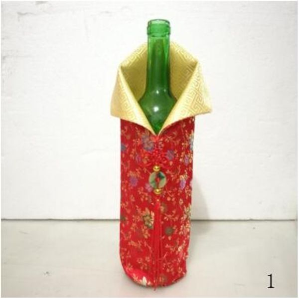 

chinese handmade silk wine bottle cover with chinese knot new year christmas table decoration bottle cover bags lin4715