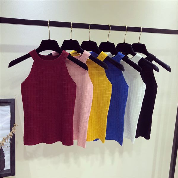 

tank woman tanks summer womens slim knitting tiered o neck camisole female bodycon knitted sleeveless solid t for girl, White