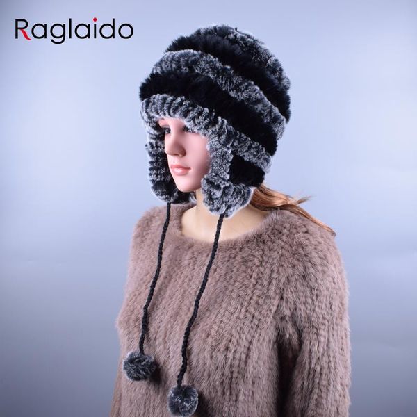 

raglaido sale 2016 winter beanies fur hats for women knitted rex fur hat with ball ear caps casual women's hat lq11194, Blue;gray
