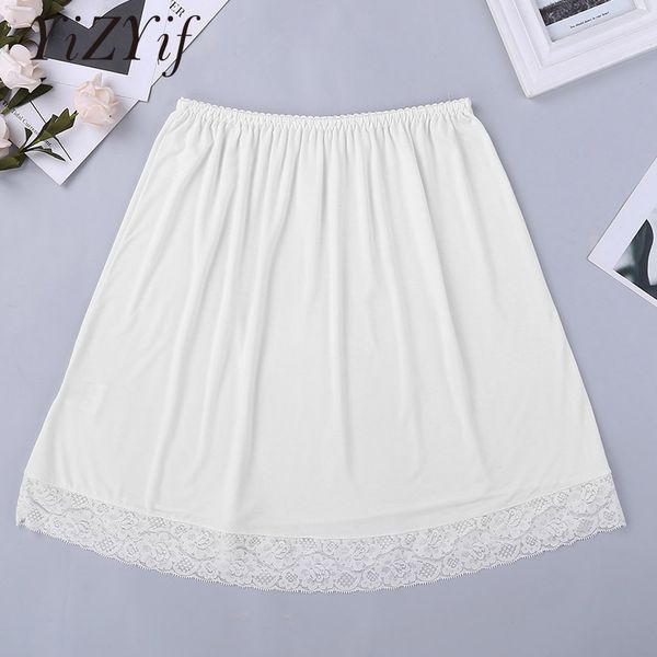 

women half slip skirt under wear skirts vintage soft knee length underskirt lace skirt extender layered, Black