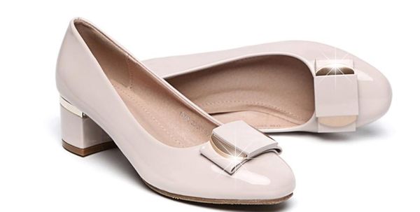 

2019 women's shoes in spring and autumn with new style middle heel coarse heel round head bowknot @2072, Black