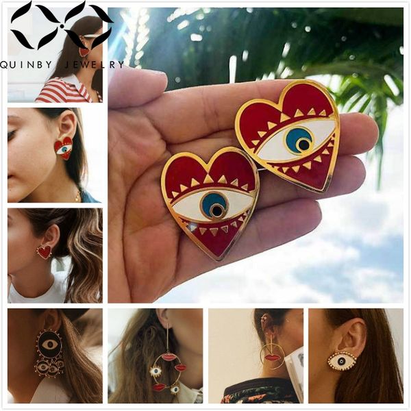 

quinby long drop earrings women red heart earring dangle enemal street snape evil eye earrings big hoop eardrop trendy aretes q5, Silver
