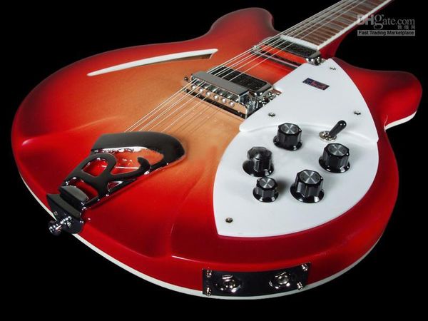 

Deluxe ric fire glo cherry unbur t 360 12 tring electric guitar emi hollow body glo varni h fingerboard two output jack 5 knob