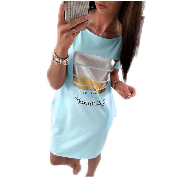 

Summer Casual Women Letter Print Short Dresses With Pockets Loose O -Neck Women Dress Short Sleeved Plus Size Clothing