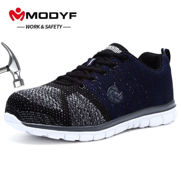 

modyf protective shoes breathable safety shoes men's lightweight steel toe piercing work single mesh sneakers, Black
