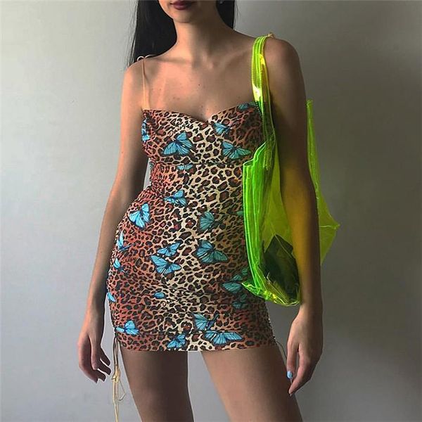 

women butterfly print leopard halter dress backless summer dresses ladies club low out fashion skirts, Black;gray