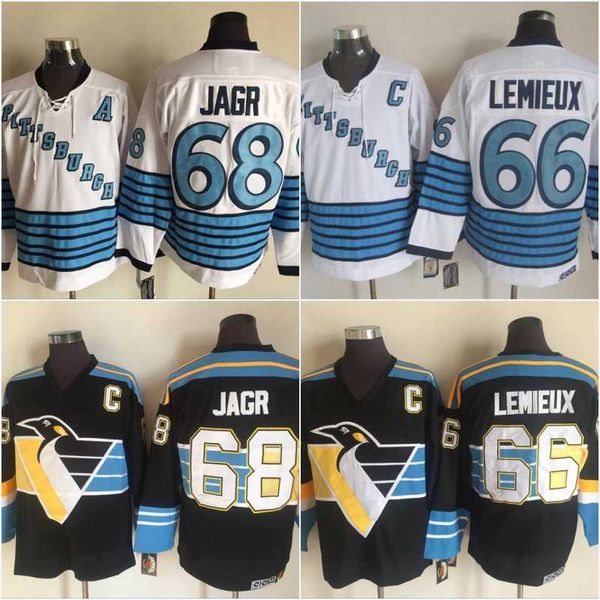 

Men Vintage 68 Jaromir Jagr 66 Mario Lemieux Jerseys Black Top Quality Ice Hockey Jerseys 100% Stitched Free Shipping