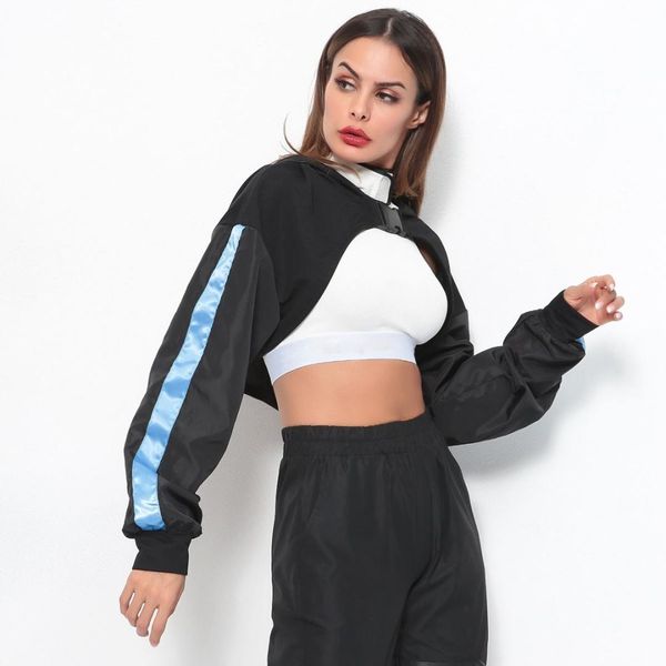 

patchwork black cropped hoodies long sleeve oversized sweatshirt casual hooded clothes streetwear