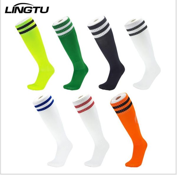

thin section football socks men and women spring and summer children long tube over the knee two bars striped sports socks, Black