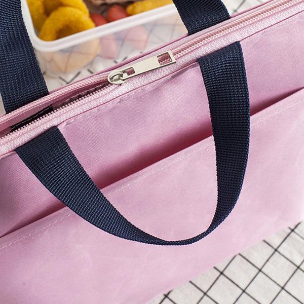 

men women waterproof tote lunch bag kids oxford cloth picnic carrying fresh container portable dinner school insulated thermal, Blue;pink
