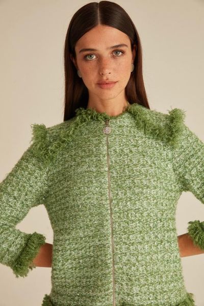 

zipper tassels sequin knitwear jacket, Black;brown