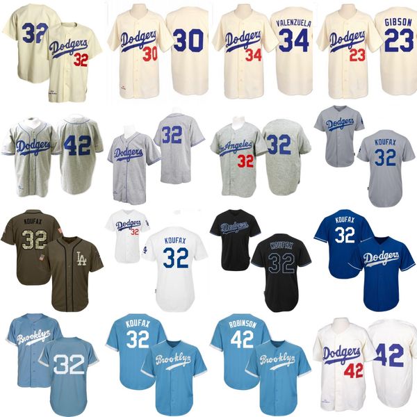

dodgers cream throwback 34 fernando valenzuela 23 kirk gibson 42 jackie robinson sandy koufax jersey , men mitchell and ness los angeles, Blue;black