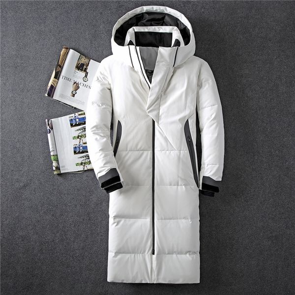 

2019 winter new down jacket men 90% white duck down men x-long section casual thickening warm youth men's hooded coat, Black