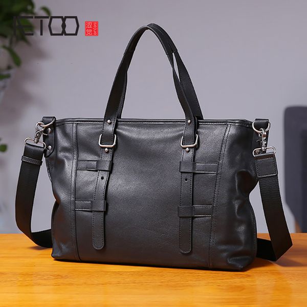 

aetoo handbag male leather tide large capacity single shoulder oblique cross baotou layer cowhide men's computer briefcase