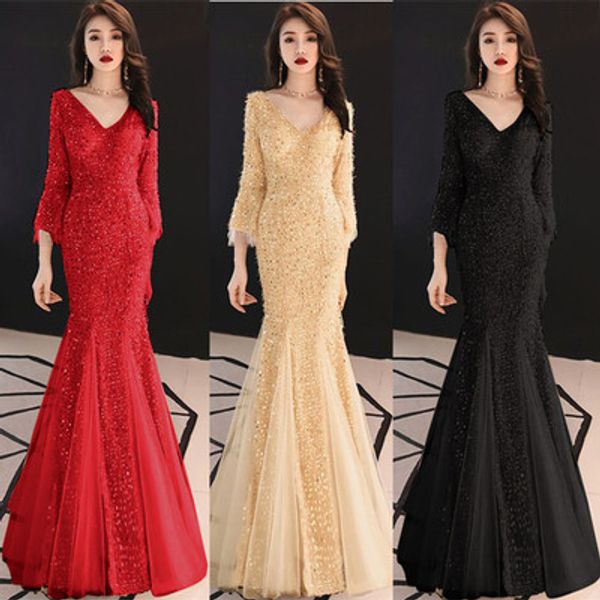 

пятно модных фея лидирующего вечернее платье 2020 новая благородная сексуальная тонкий рыбий хвост длинного банкет платье женщина, White;black