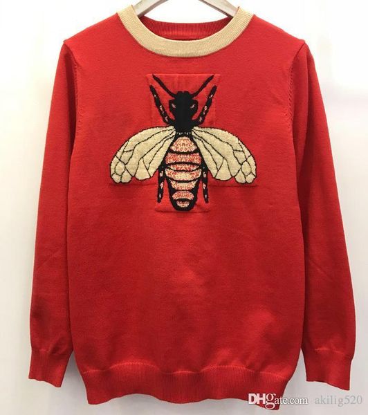 

2019 autumn and winter new g home bee knit round neck pullover wild color line gold sweater coarse wool slim-type size s-l, White;black