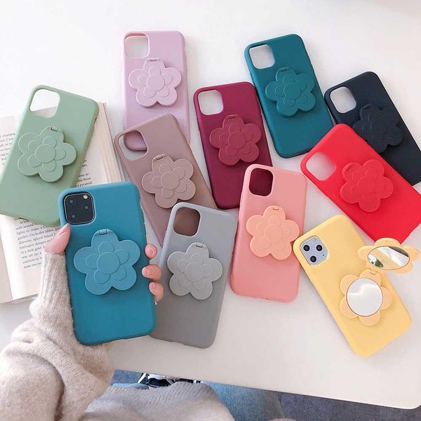 

candy color silicone phone case for iphone xs max xr 11 pro max 6 6s 7 8 plus fashion lady soft cover with mirror stand case newstore news