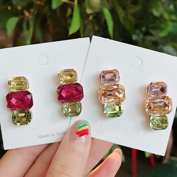 

mengjiqiao korean new arrive fashion colorful square crystal luxury dangle earrings for women elegant party jewelry pendientes, Silver
