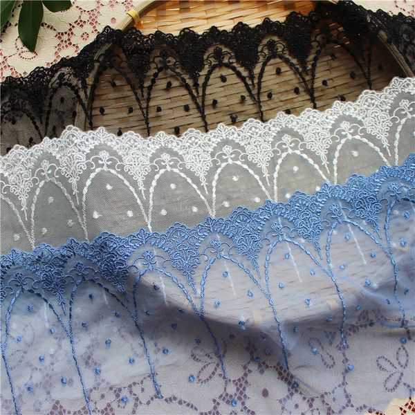 

1yard black ivory sapphire lolita silk thread lace trims mesh embroidery flower skirt dress accessories 20cm wide, Pink;blue