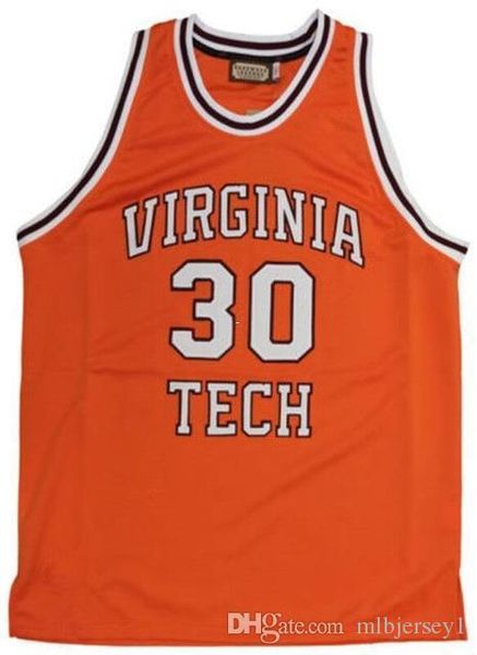 

#30 dell curry virginia tech university hokies college basketball jerseys orange throwbacks embroidery custom any number and name, Black;blue