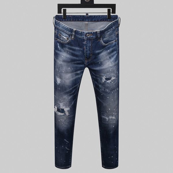 

2020 european and american new men's ripped straight long jeans are generous and designed by famous masters, Blue