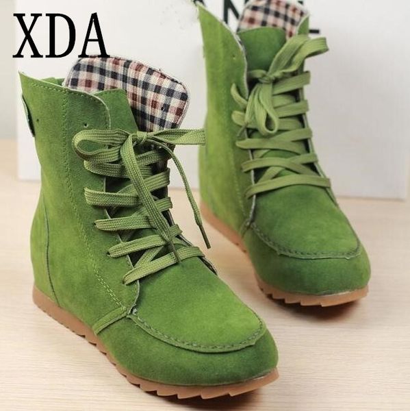 

xda 2018 ladies round head boots flat shoes boots woman solid lace-up comfort autumn women casual shoes, Black