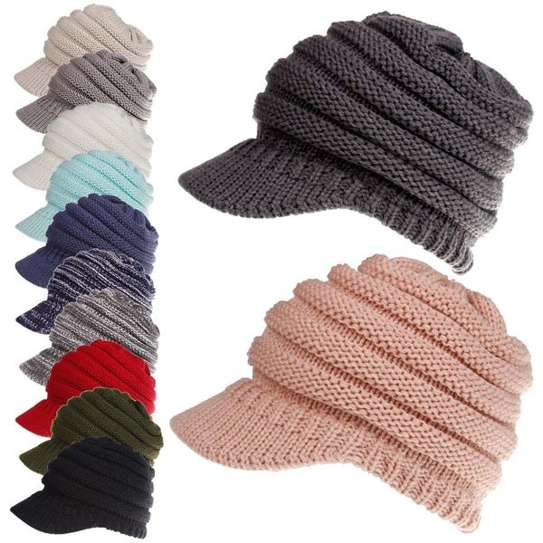 

2019 winter hats for girls knitted acrylic baseball caps women white warm soft hat casual solid crochet hat, Blue;gray