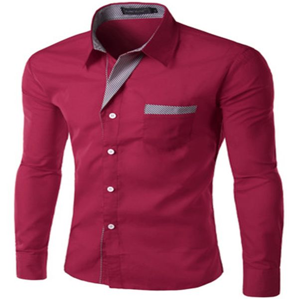 

men solid dress shirt fashion casual shirt long sleeve slim fit turn down collar camisas hombre manga larga vestir de algodon, White;black