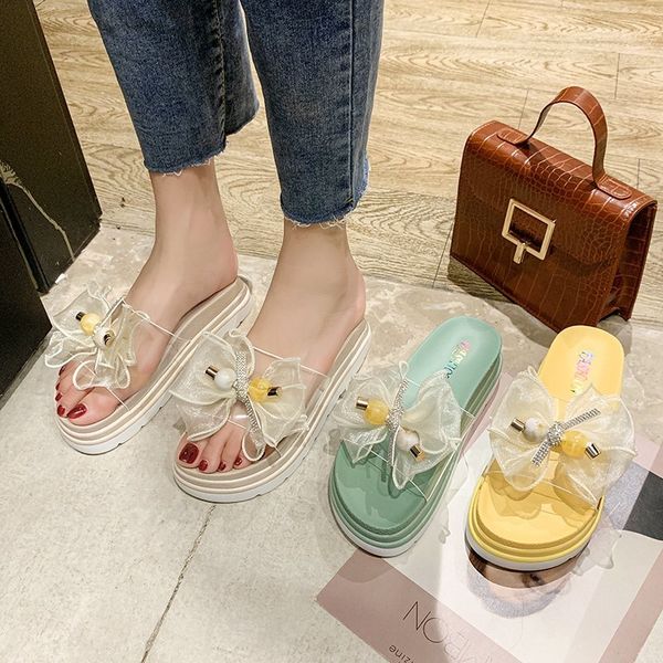 

med slippers casual butterfly-knot summer women's shoes lady shale female beach pantofle slides soft girl sabot 2020, Black