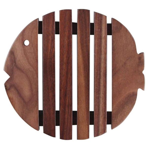

wooden insulated placemat bowl mat creative fish shape heat resistant insulation placemat black walnut wood tableware table ac