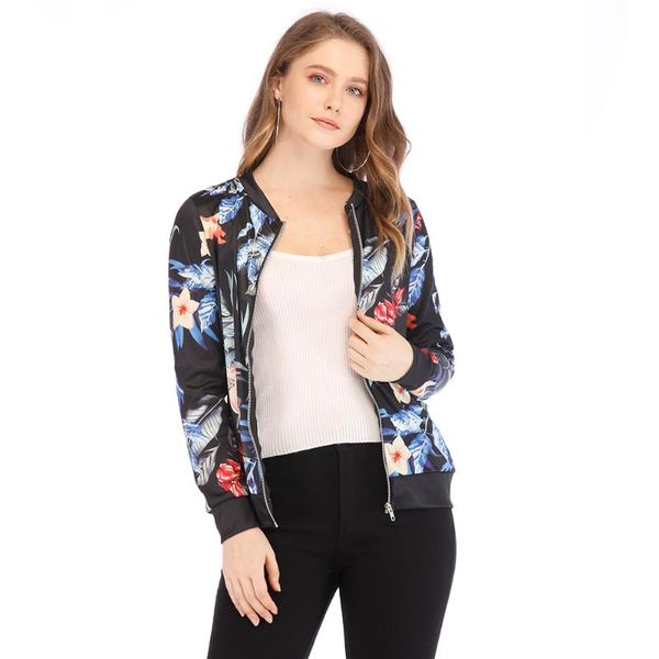 

floral spring women bomber jacket plus size short female coat zipper chaqueta outwear long sleeve women's jackets, Black;brown