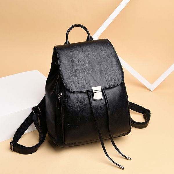 

2020 new backpack ladies fashion pu soft leather casual backpack female large capacity